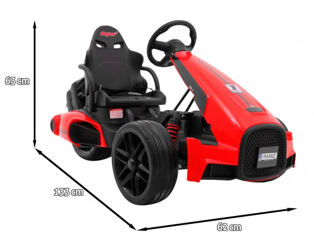 Bolid XR-1 Dječji Go-Kart na baterije, crveni + podesivi volan + konturirano sjedalo, crvena_2