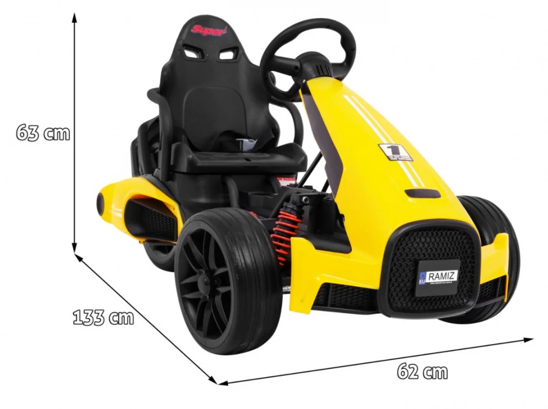 Bolid XR-1 Dječji Go-Kart na baterije, žuti + podesivi volan + konturirano sjedalo, žuta_2