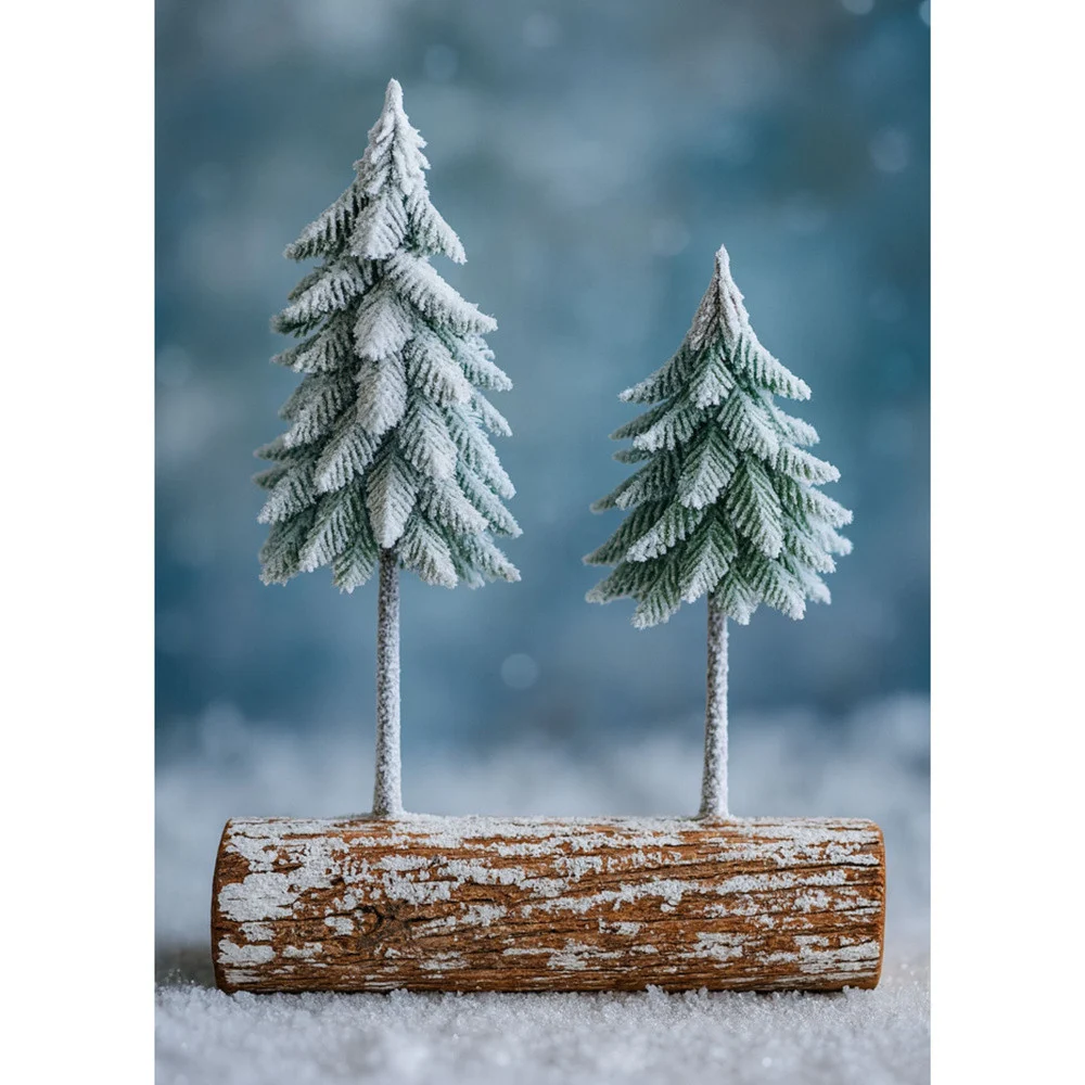 Božićna kompozicija - ukras za drvce na deblu prekrivenom snijegom 34 x 28 cm_2