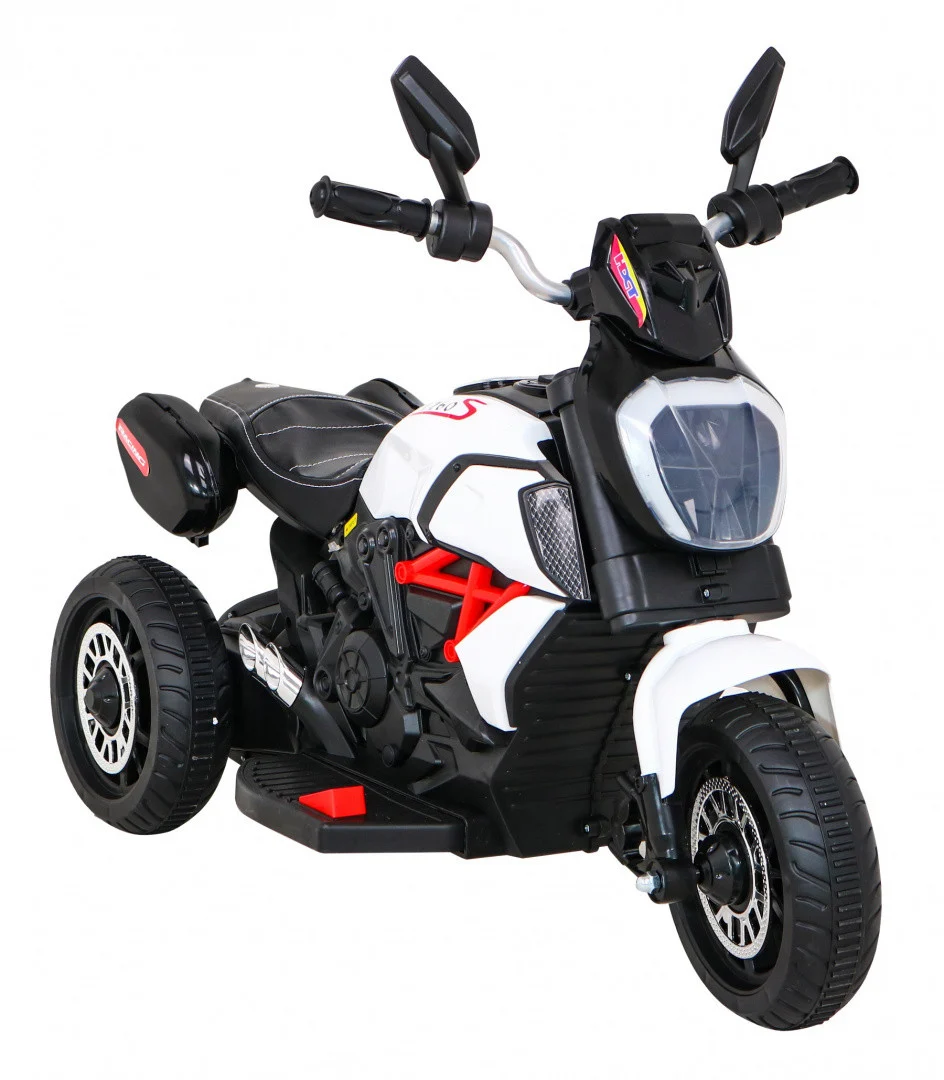 Brzi turistički motocikl na baterije za djecu, bijeli + audio + svjetla + eko koža, bijela motor na akumulator_10