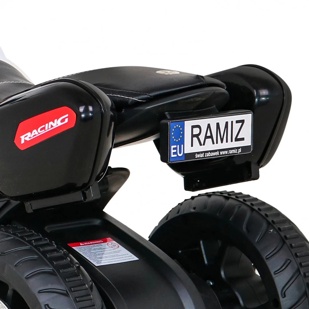 Brzi turistički motocikl na baterije za djecu, bijeli + audio + svjetla + eko koža, bijela motor na akumulator_12