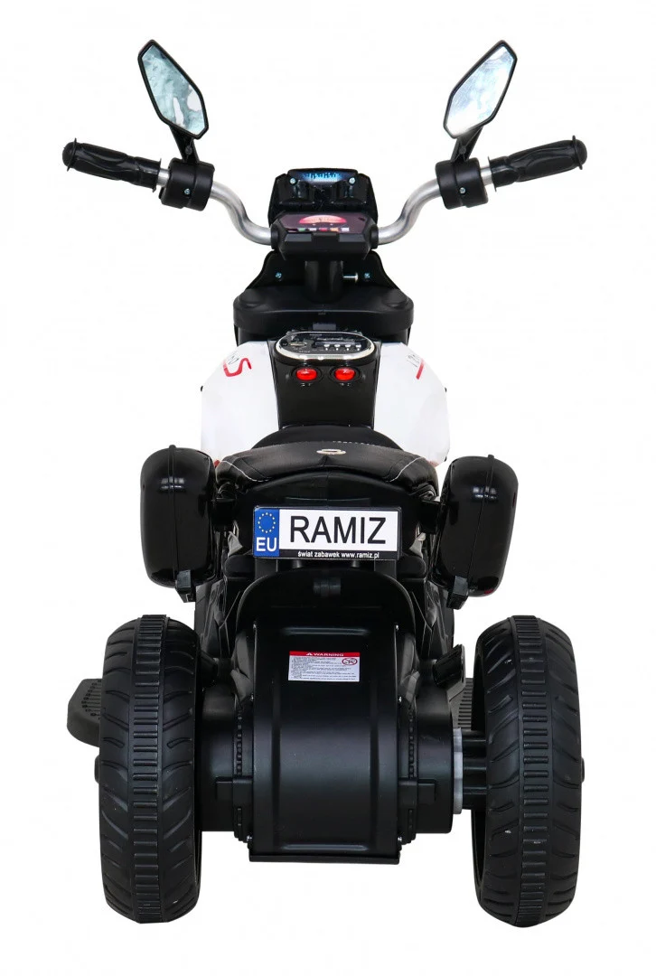 Brzi turistički motocikl na baterije za djecu, bijeli + audio + svjetla + eko koža, bijela motor na akumulator_6