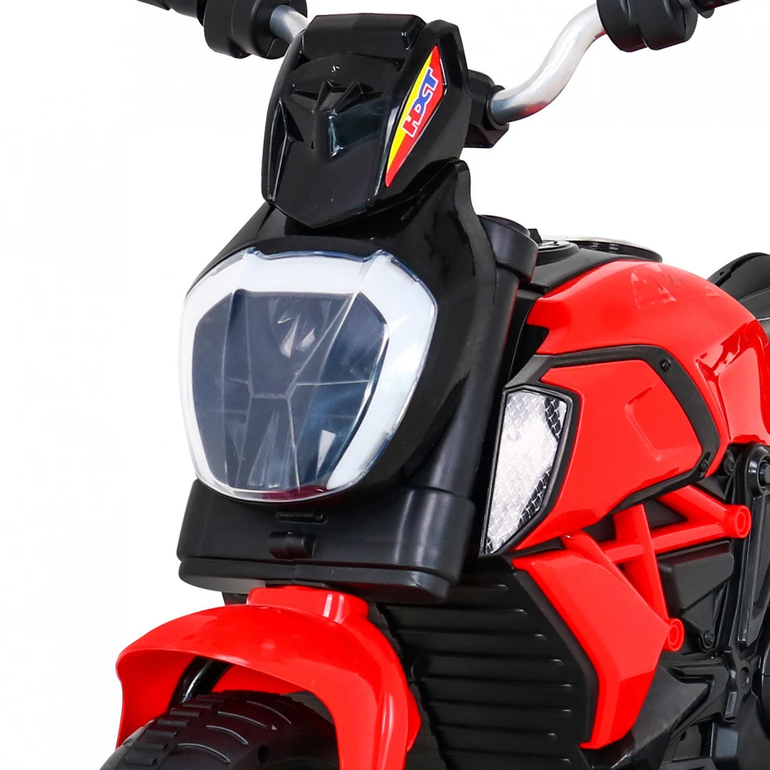Brzi turistički motocikl na baterije za djecu, crveni + audio + svjetla + eko koža, crvena motor na akumulator_10