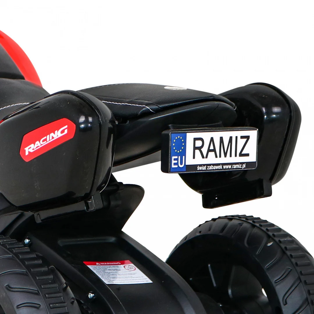 Brzi turistički motocikl na baterije za djecu, crveni + audio + svjetla + eko koža, crvena motor na akumulator_11