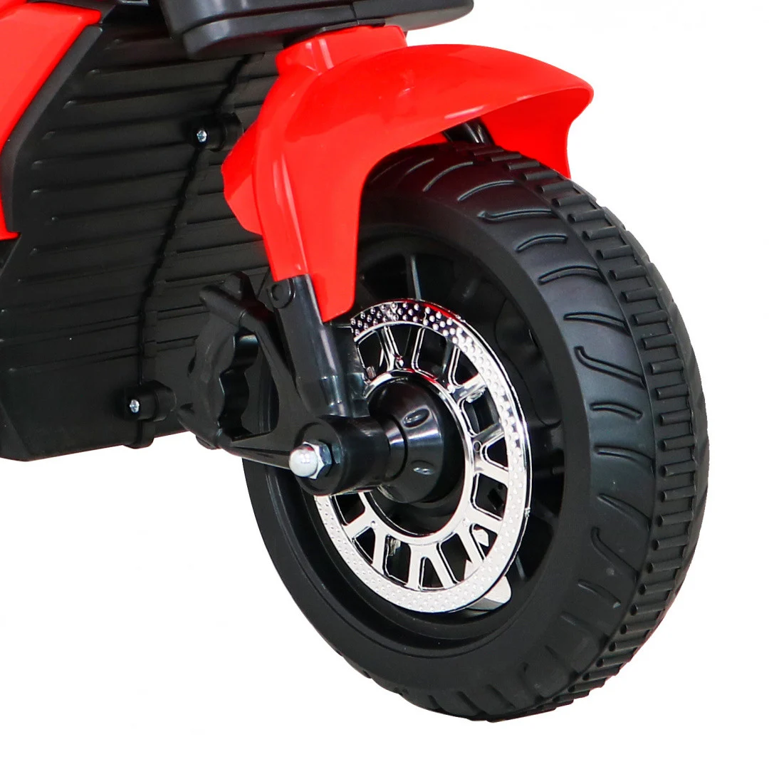 Brzi turistički motocikl na baterije za djecu, crveni + audio + svjetla + eko koža, crvena motor na akumulator_12