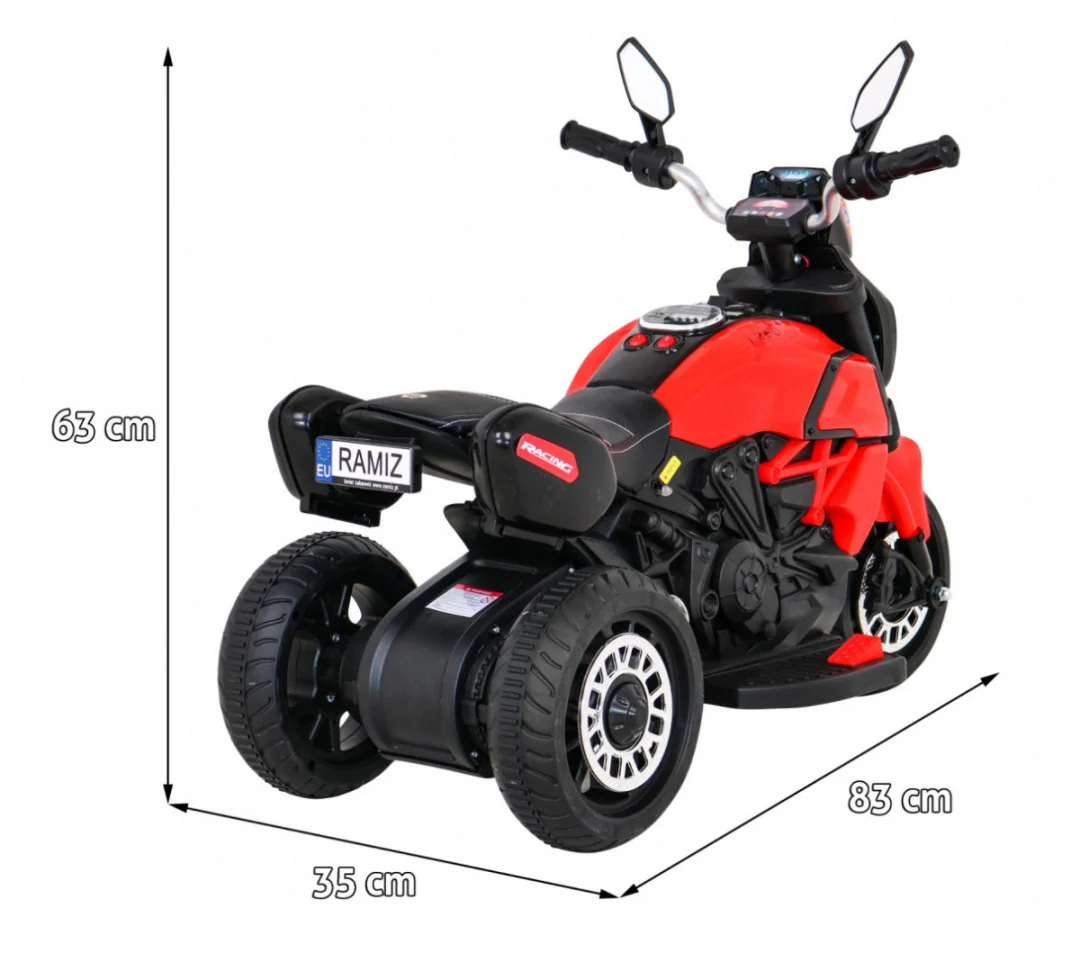 Brzi turistički motocikl na baterije za djecu, crveni + audio + svjetla + eko koža, crvena motor na akumulator_2