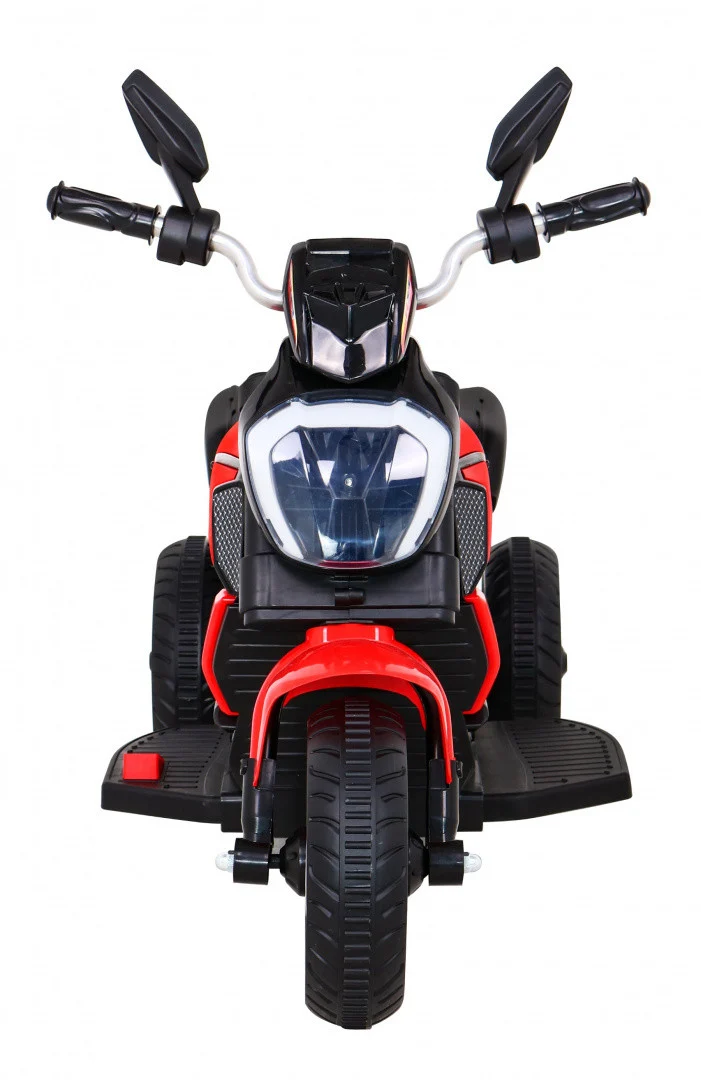 Brzi turistički motocikl na baterije za djecu, crveni + audio + svjetla + eko koža, crvena motor na akumulator_3