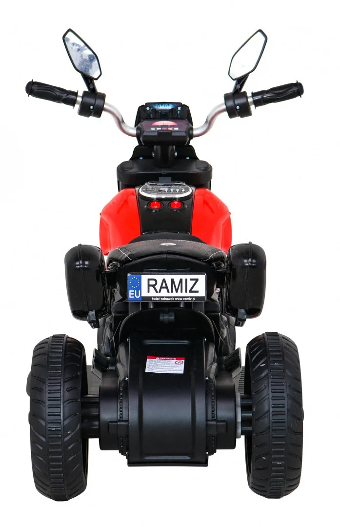Brzi turistički motocikl na baterije za djecu, crveni + audio + svjetla + eko koža, crvena motor na akumulator_6
