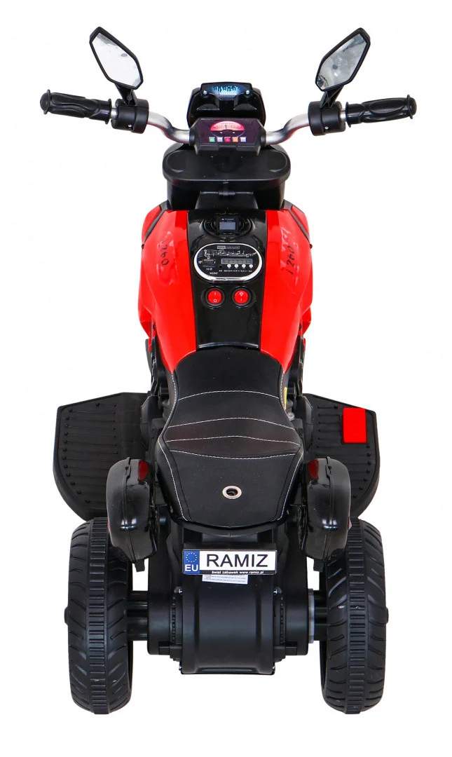 Brzi turistički motocikl na baterije za djecu, crveni + audio + svjetla + eko koža, crvena motor na akumulator_7