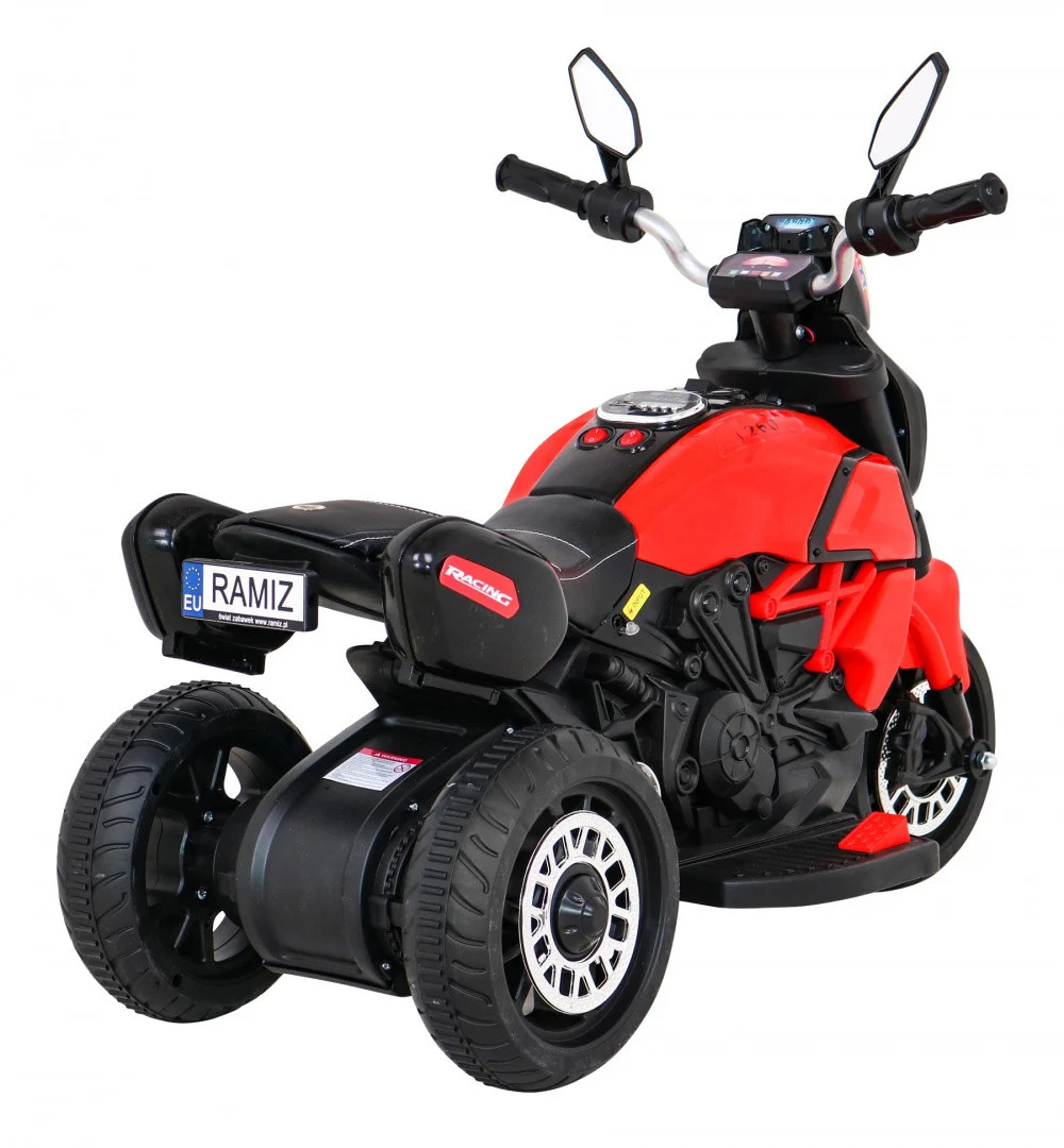 Brzi turistički motocikl na baterije za djecu, crveni + audio + svjetla + eko koža, crvena motor na akumulator_8