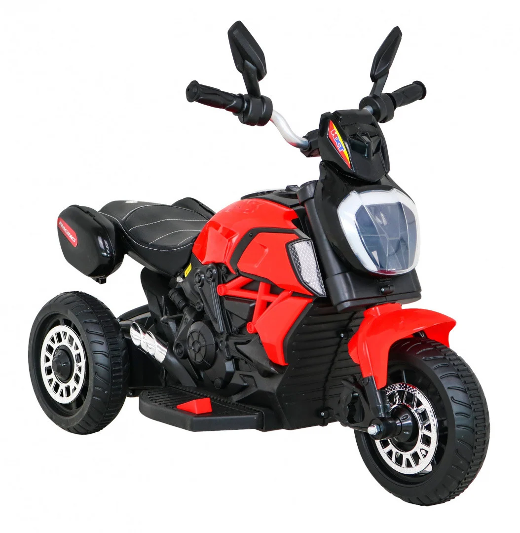 Brzi turistički motocikl na baterije za djecu, crveni + audio + svjetla + eko koža, crvena motor na akumulator_9