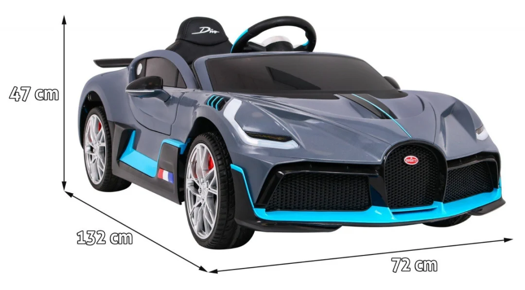 Bugatti Divo Dječji automobil na baterije, sivi + daljinski upravljač + EVA + spori start, crna_2