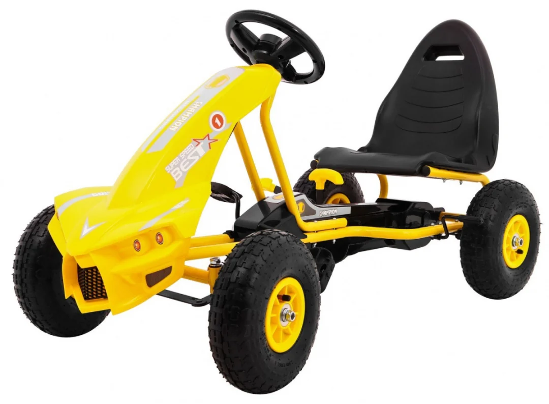 Champion pedalni go-kart za djecu 3+ žuti + napuhane gume + podesivo sjedalo + ručna kočnica_1