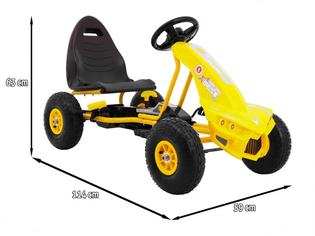 Champion pedalni go-kart za djecu 3+ žuti + napuhane gume + podesivo sjedalo + ručna kočnica_2