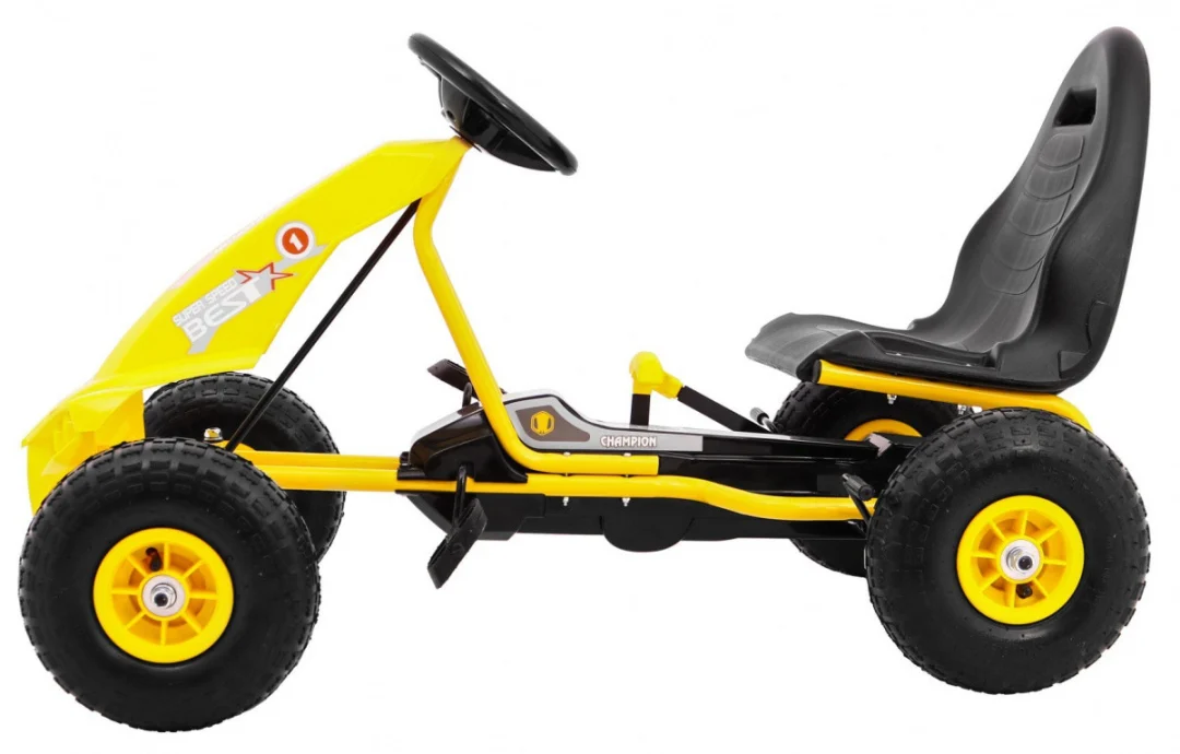 Champion pedalni go-kart za djecu 3+ žuti + napuhane gume + podesivo sjedalo + ručna kočnica_3
