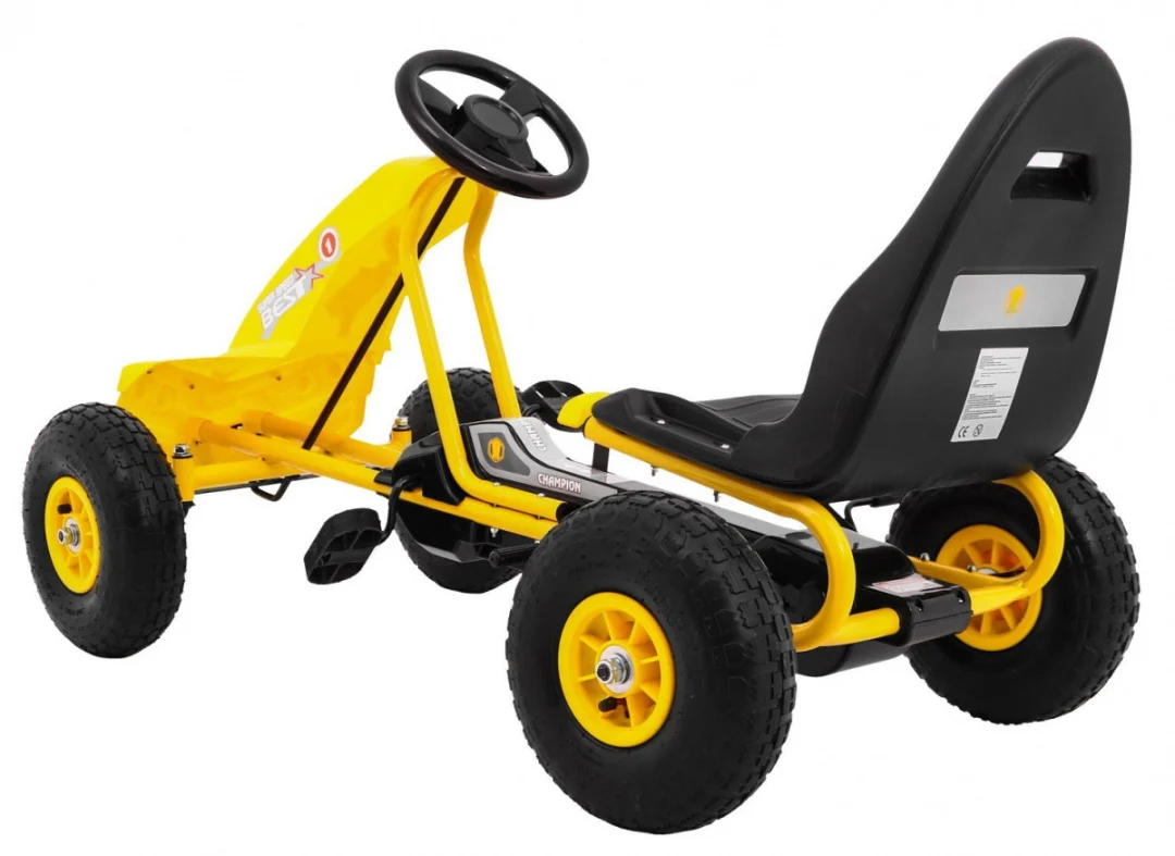 Champion pedalni go-kart za djecu 3+ žuti + napuhane gume + podesivo sjedalo + ručna kočnica_4