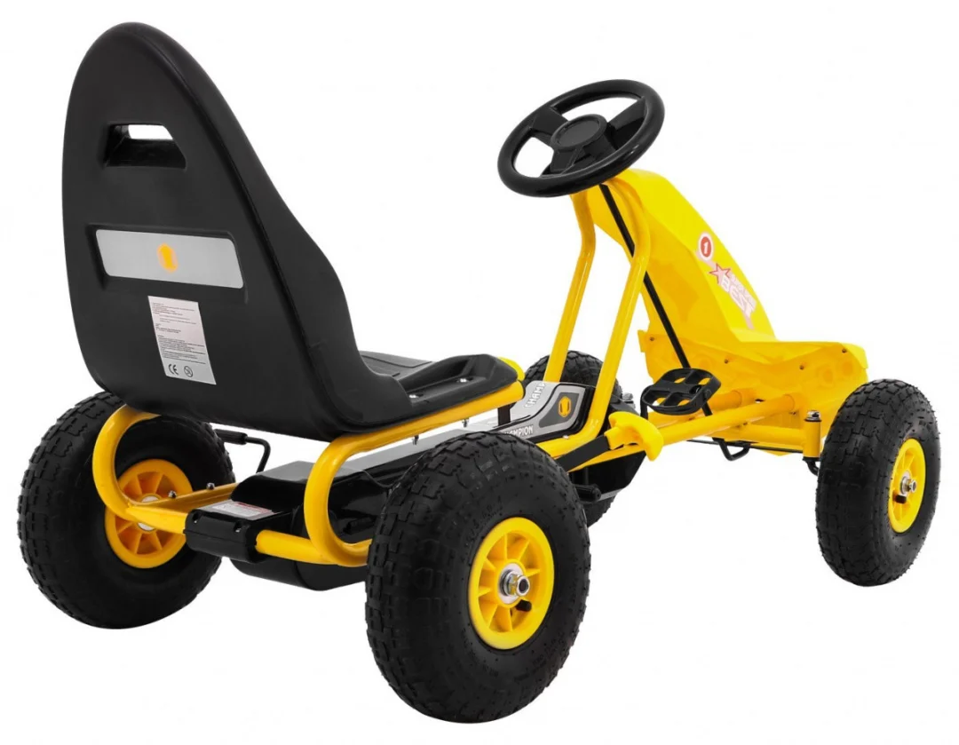 Champion pedalni go-kart za djecu 3+ žuti + napuhane gume + podesivo sjedalo + ručna kočnica_5