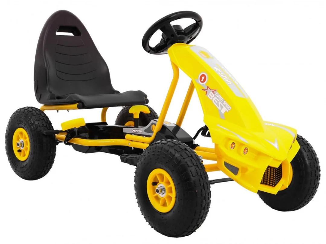 Champion pedalni go-kart za djecu 3+ žuti + napuhane gume + podesivo sjedalo + ručna kočnica_9
