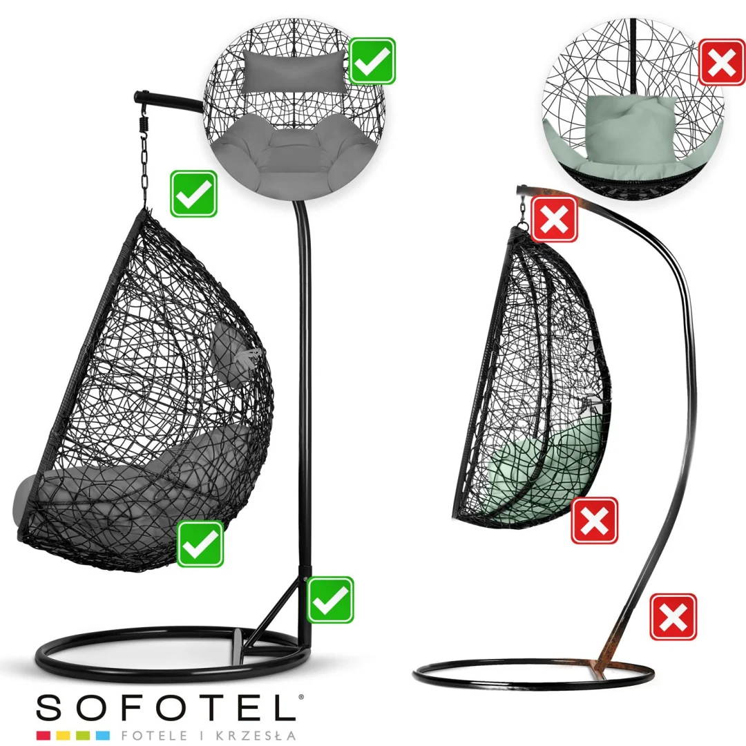 Crna viseća vrtna stolica Brava + sivi Sofotel jastuci_13
