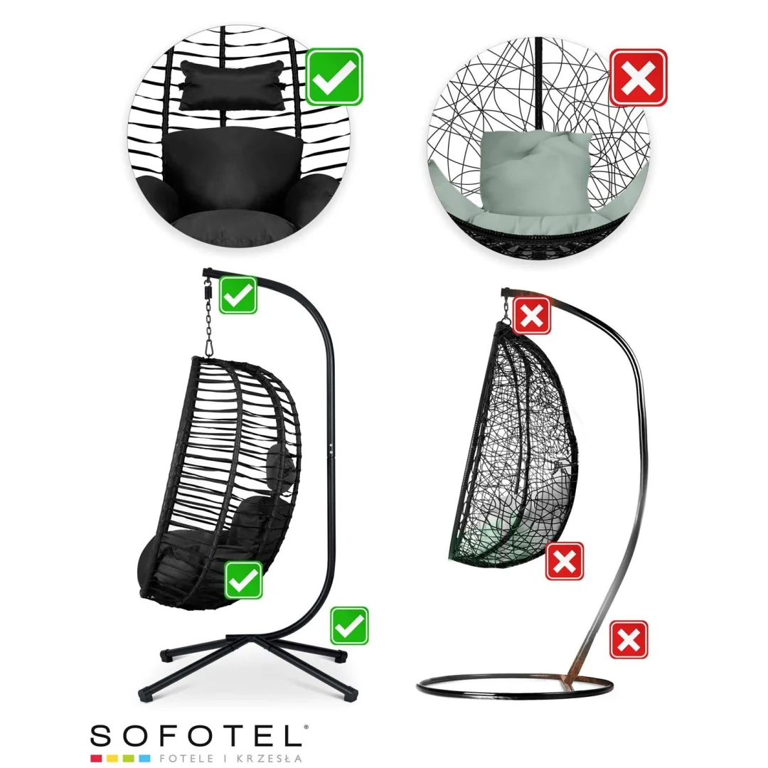 Crna viseća vrtna stolica Toskana + crni Sofotel jastuci_14
