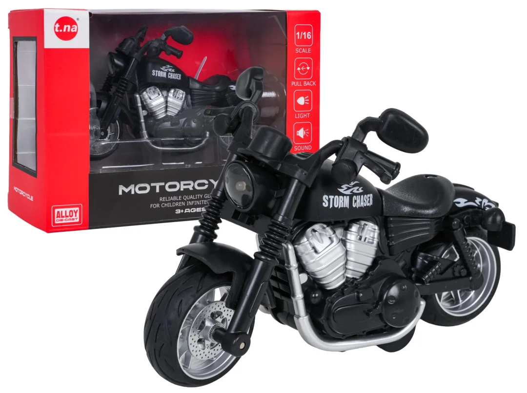 Crni metalni motocikl sa svjetlima i zvukom_1