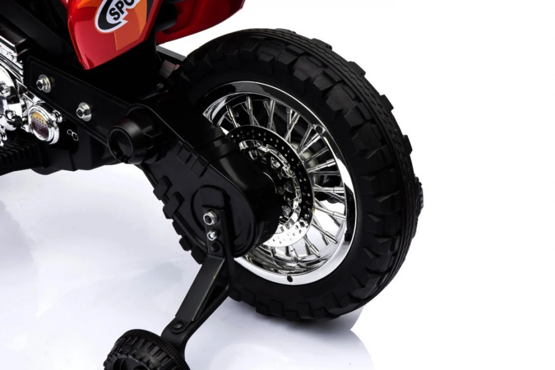Cross motocikl za djecu na baterije, crveni + pomoćni kotači + LED zvukovi, crvena motor na akumulator_12