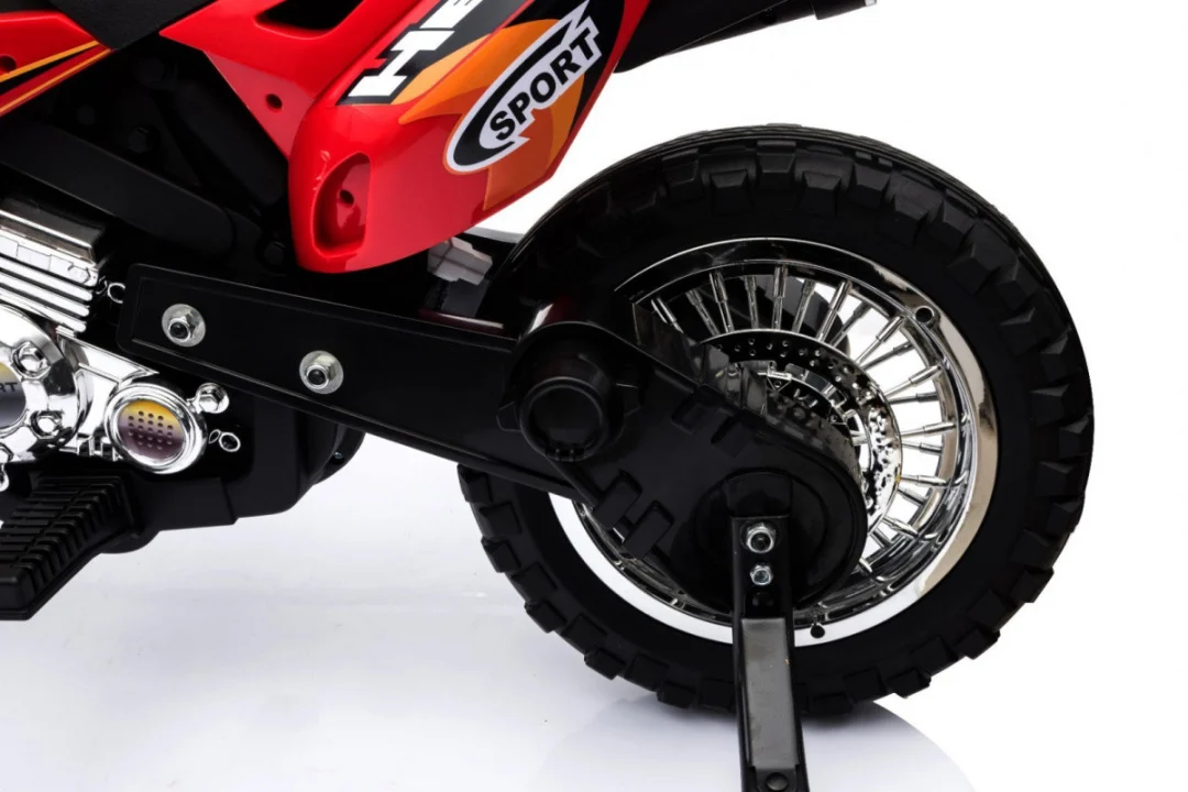 Cross motocikl za djecu na baterije, crveni + pomoćni kotači + LED zvukovi, crvena motor na akumulator_18