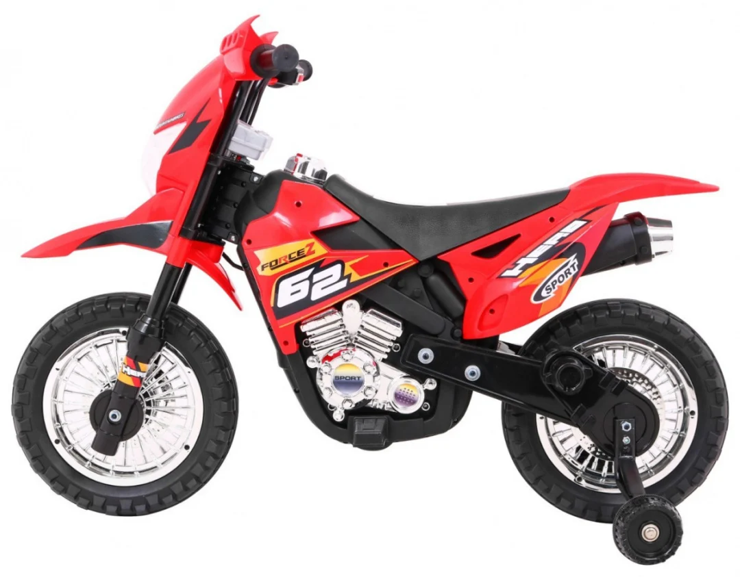 Cross motocikl za djecu na baterije, crveni + pomoćni kotači + LED zvukovi, crvena motor na akumulator_3