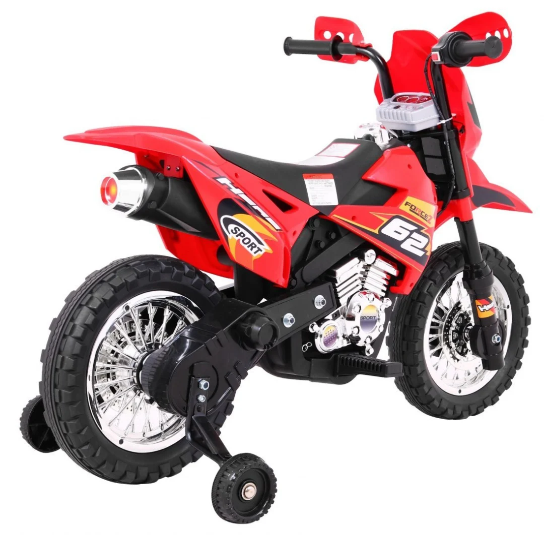 Cross motocikl za djecu na baterije, crveni + pomoćni kotači + LED zvukovi, crvena motor na akumulator_6