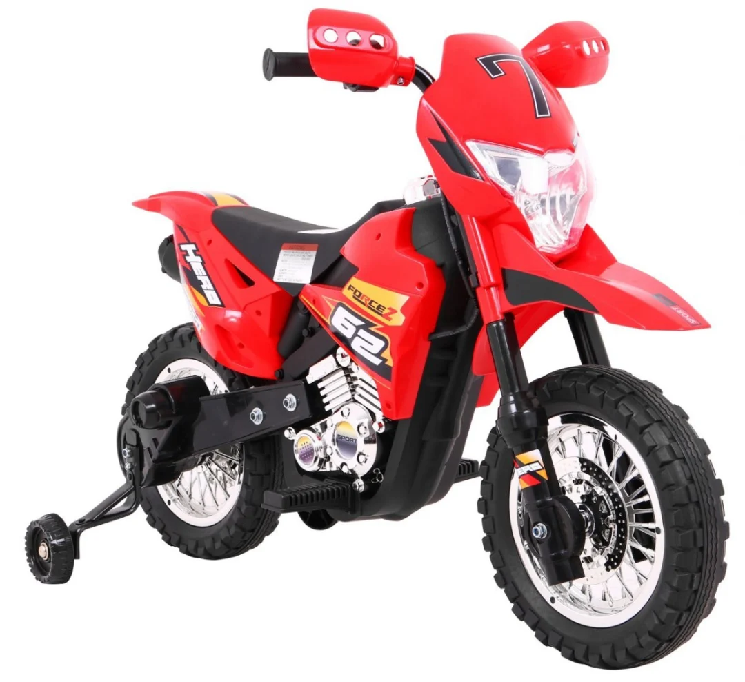 Cross motocikl za djecu na baterije, crveni + pomoćni kotači + LED zvukovi, crvena motor na akumulator_7