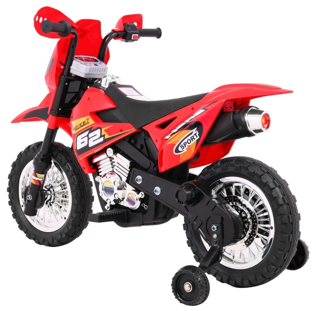 Cross motocikl za djecu na baterije, crveni + pomoćni kotači + LED zvukovi, crvena motor na akumulator_8