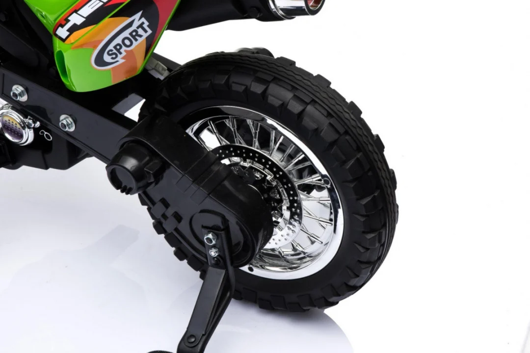 Cross motocikl za djecu na baterije, zelena boja + pomoćni kotači + LED zvukovi motor na akumulator_11