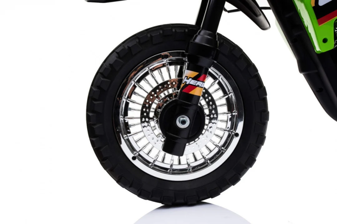 Cross motocikl za djecu na baterije, zelena boja + pomoćni kotači + LED zvukovi motor na akumulator_16