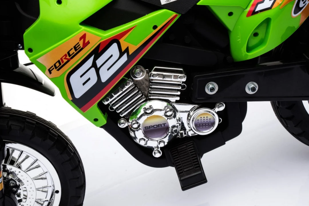 Cross motocikl za djecu na baterije, zelena boja + pomoćni kotači + LED zvukovi motor na akumulator_17