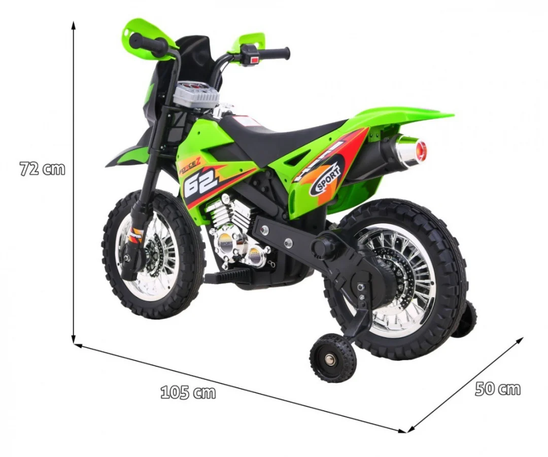 Cross motocikl za djecu na baterije, zelena boja + pomoćni kotači + LED zvukovi motor na akumulator_2