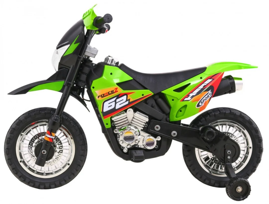 Cross motocikl za djecu na baterije, zelena boja + pomoćni kotači + LED zvukovi motor na akumulator_4
