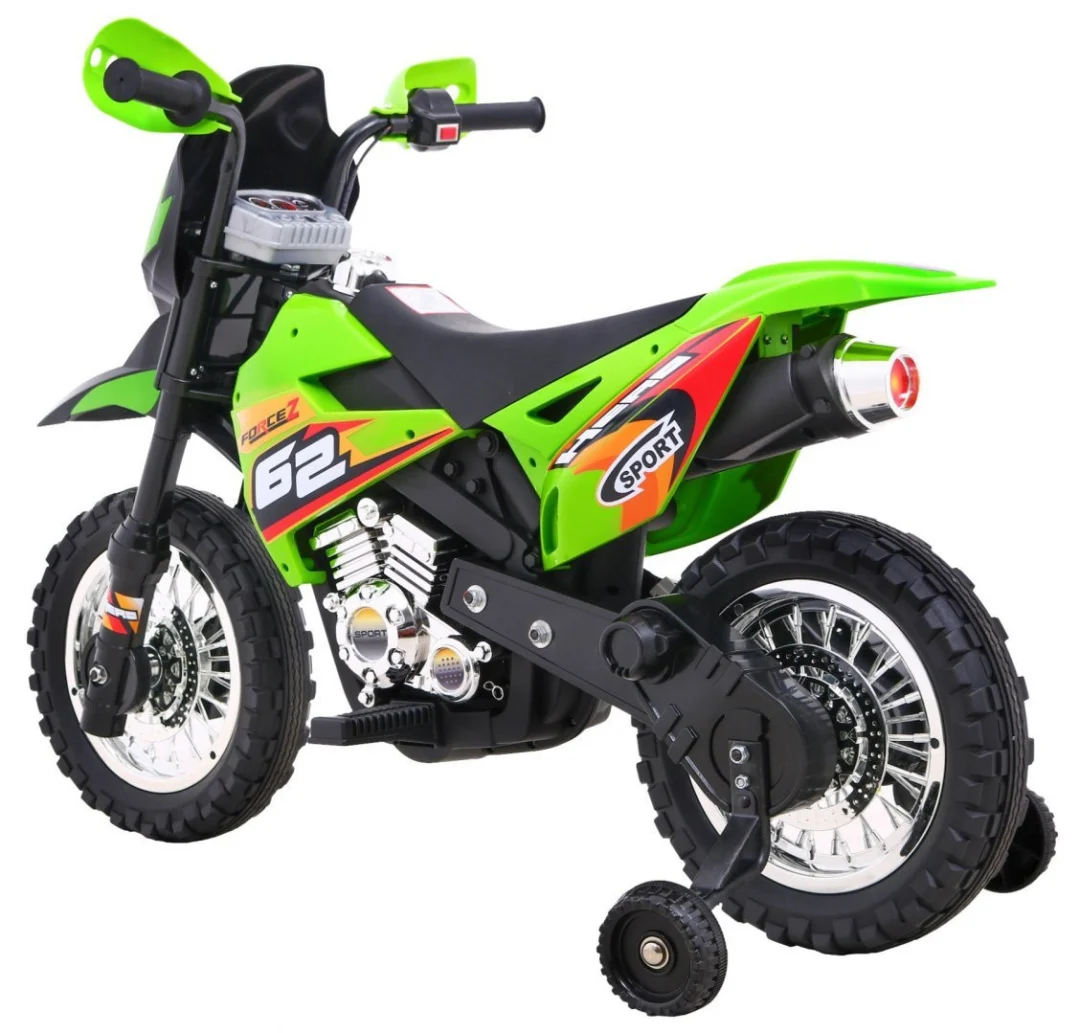 Cross motocikl za djecu na baterije, zelena boja + pomoćni kotači + LED zvukovi motor na akumulator_5