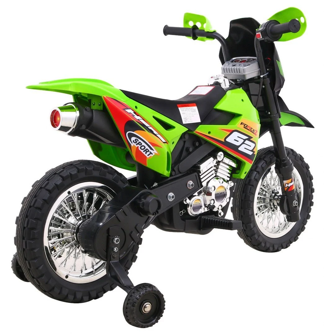 Cross motocikl za djecu na baterije, zelena boja + pomoćni kotači + LED zvukovi motor na akumulator_7
