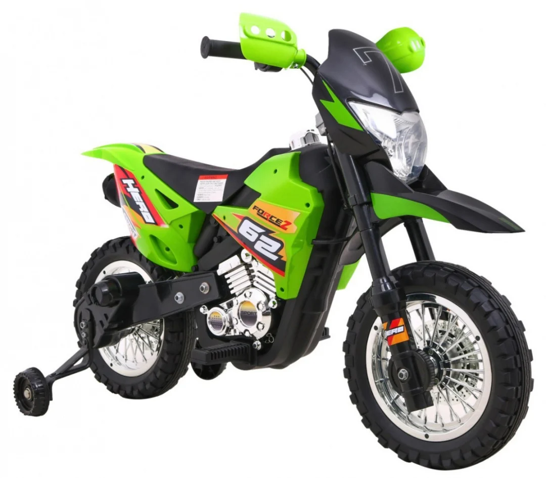 Cross motocikl za djecu na baterije, zelena boja + pomoćni kotači + LED zvukovi motor na akumulator_8