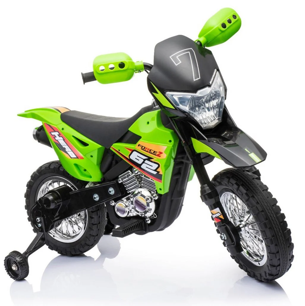 Cross motocikl za djecu na baterije, zelena boja + pomoćni kotači + LED zvukovi motor na akumulator_9