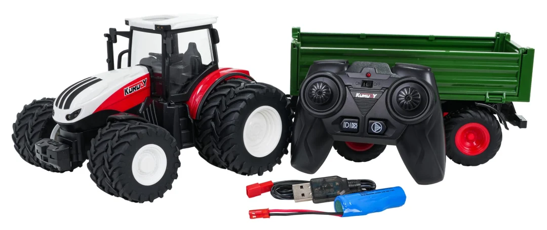 Crveni R/C traktor sa zelenom poluprikolicom_2