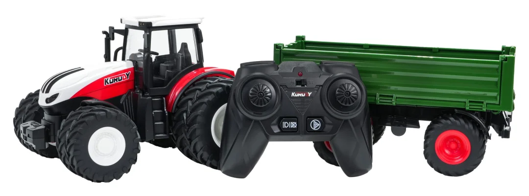 Crveni R/C traktor sa zelenom poluprikolicom_4