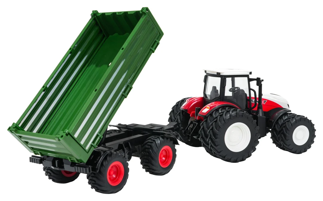 Crveni R/C traktor sa zelenom poluprikolicom_6
