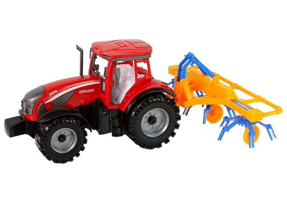 Crveni traktor s pogonom trenja grablja_2