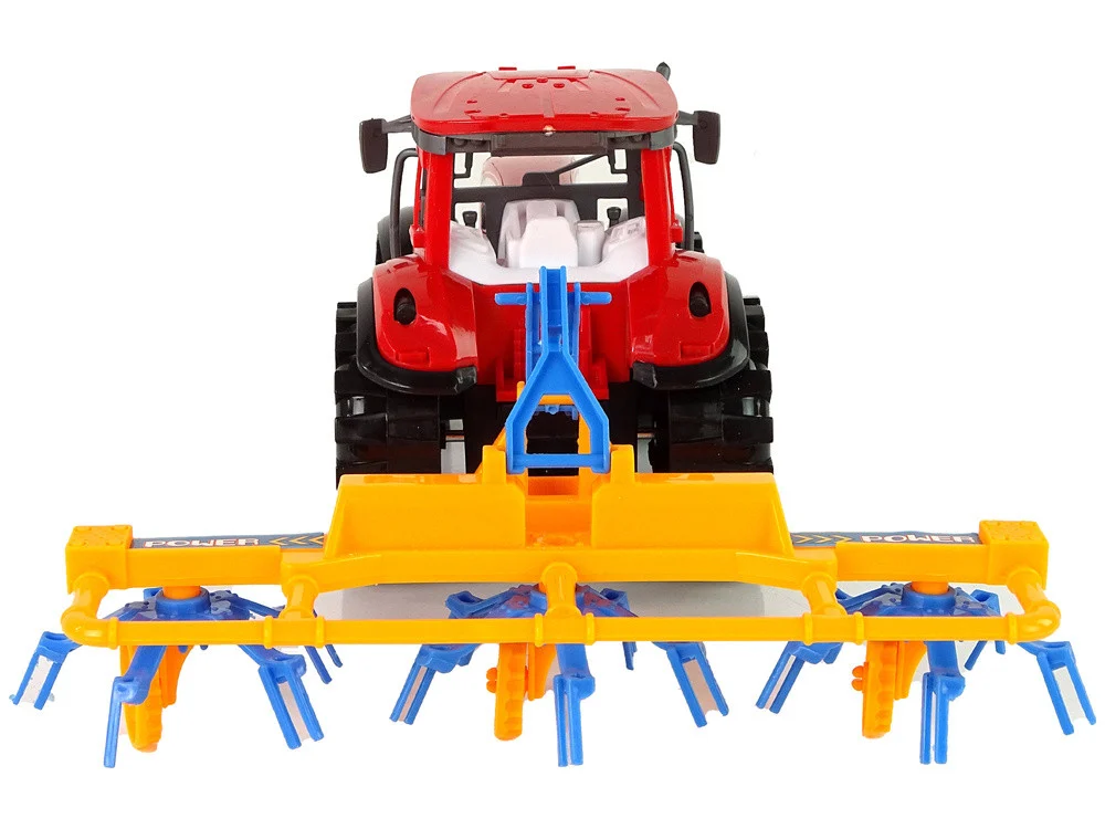 Crveni traktor s pogonom trenja grablja_4