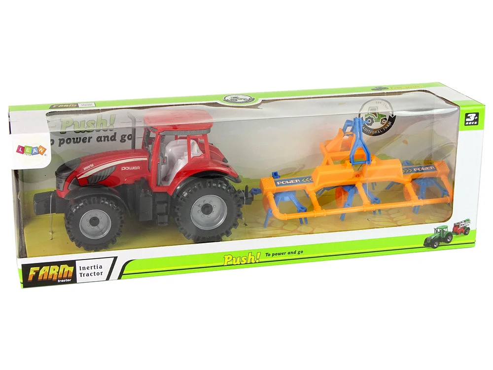 Crveni traktor s pogonom trenja grablja_7