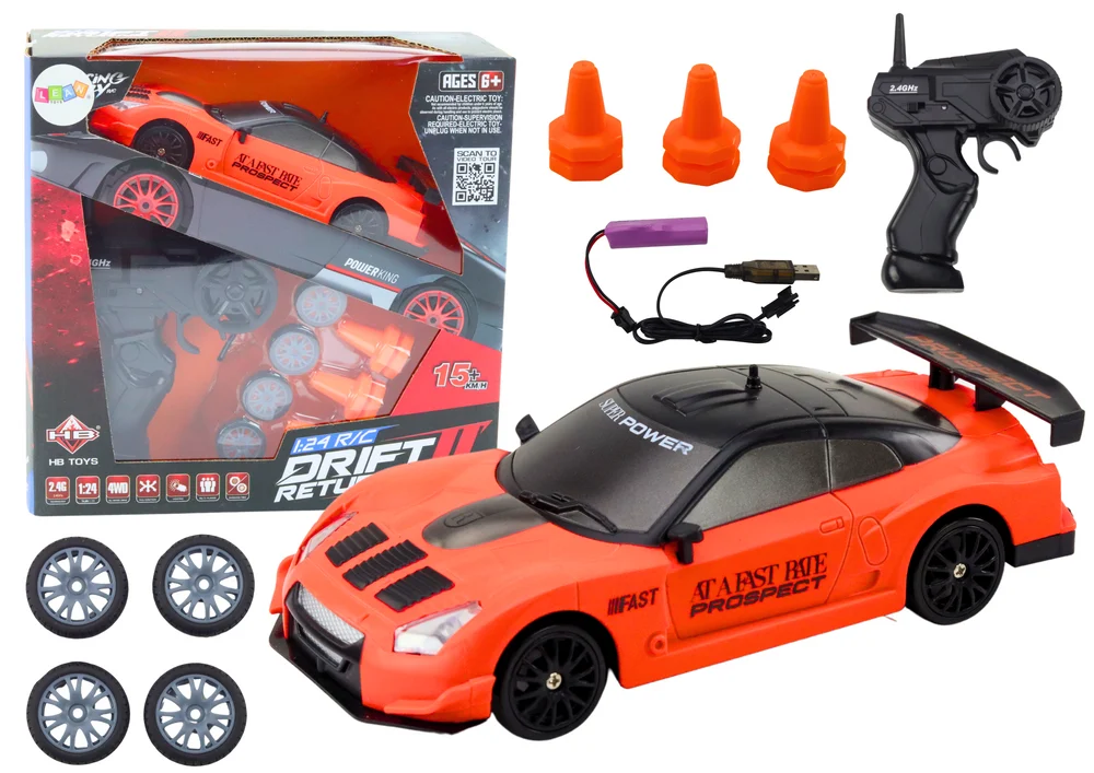 Daljinski upravljani sportski automobil na daljinsko upravljanje 1:24 narančasti s izmjenjivim kotačima_2