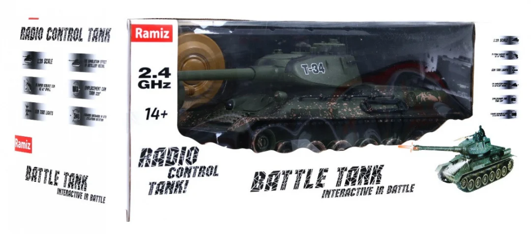 Daljinski upravljani tenk T-34 za djecu 3+ Model za pucanje Kamuflaža 1:28 + Velika tenkovska bitka_2