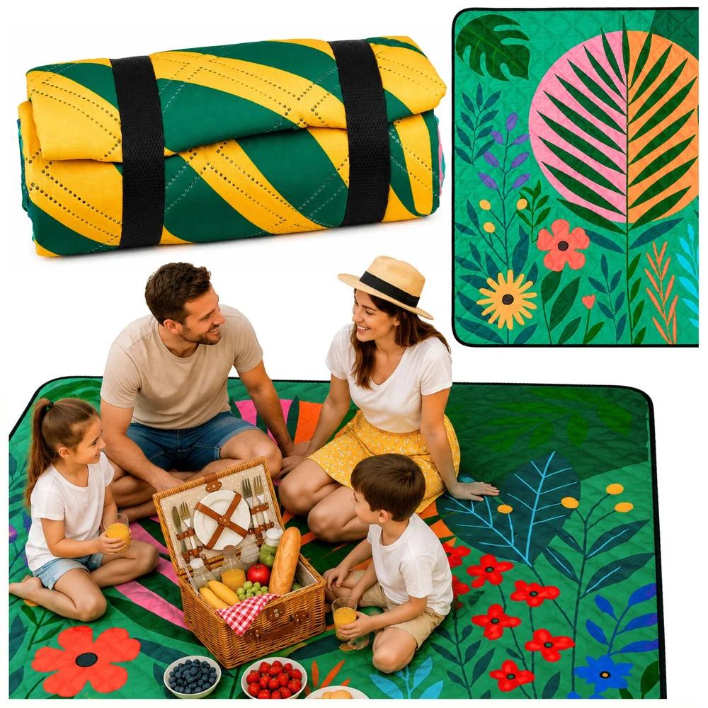 Deka za piknik, prostirka za plažu, putna prostirka, biljke, šarena, 100 x 150 cm_1