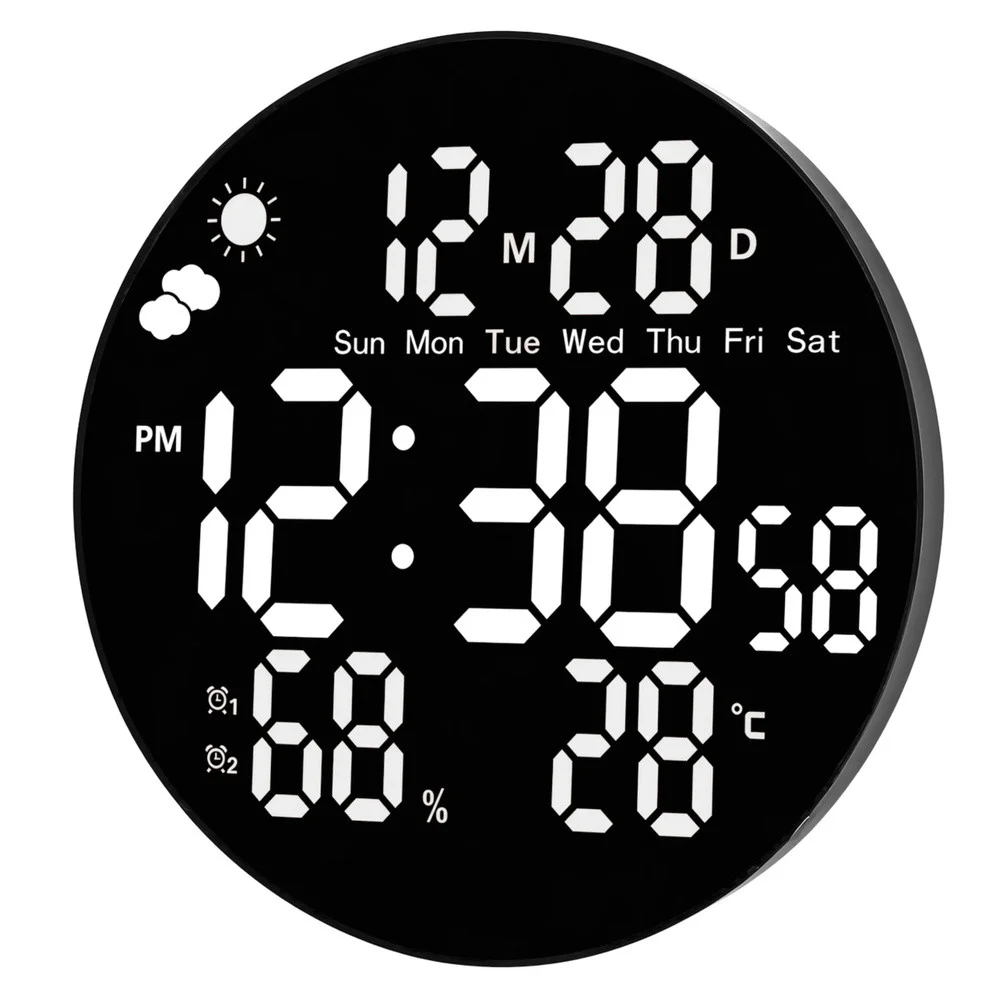 Digitalni LED zidni sat s datumom, temperaturom i vlažnosti, alarmom, daljinskim upravljačem 25 cm_3